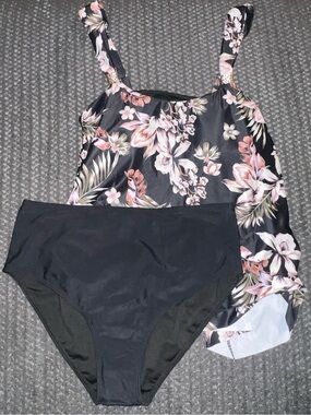 Floral Black Pink Tankini Set